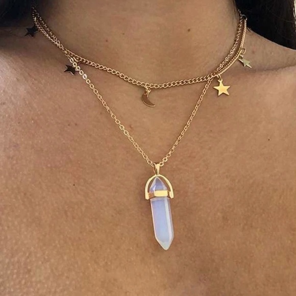 Gold Crystal Star & Moon Necklace - Picture 1 of 3